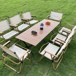 Long outdoor chairs and tables, folding table, camping table, portable picnic table, equipment