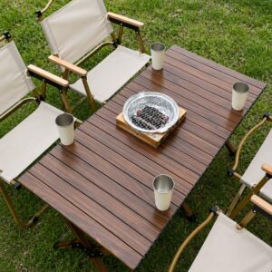 Compact outdoor folding table, aluminum egg-shaped table, portable